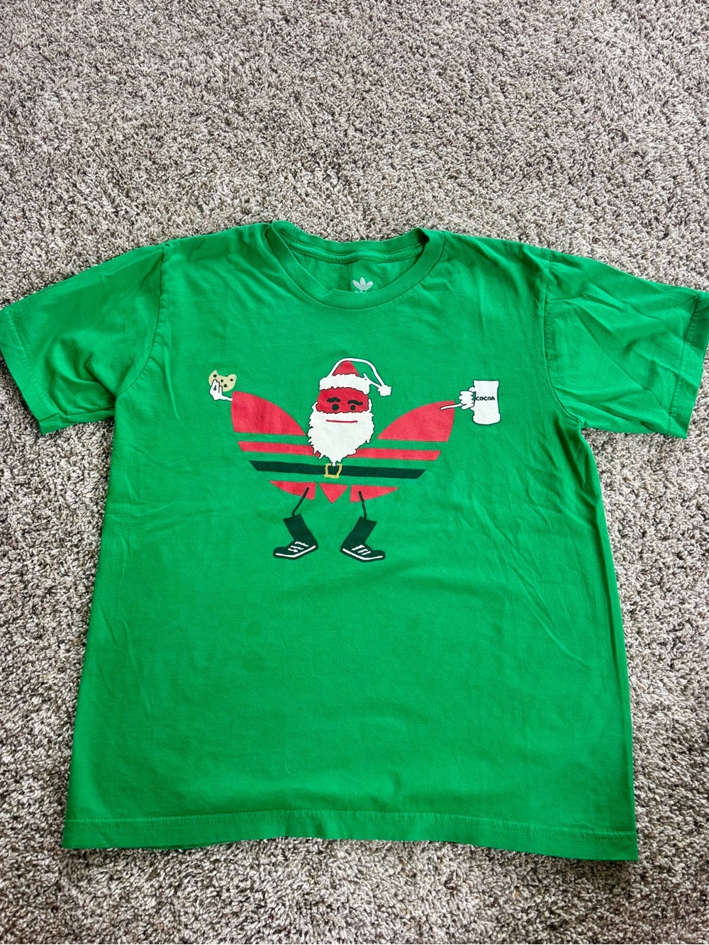 Kids Adidas trefoil Christmas Santa Clause limited edition Green Graphic Tee